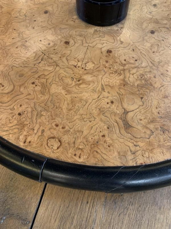 Table basse ronde tournante Art Déco en loupe d'érable et ébène attribuée à De Coene Freres, 1925 (photo 13 of 18)