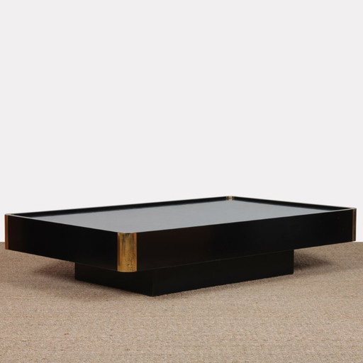 Table basse en bois et laiton attribuée à Willy Rizzo, 1970