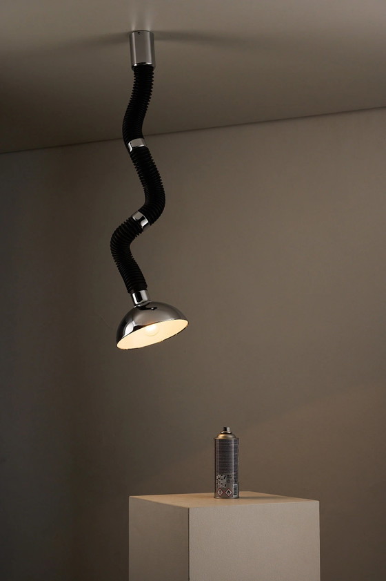 Lampada a Sospensione Space Age Regolabile Cromo e Nera, Plafoniere, Metallo, Nero (foto 11 di 11)