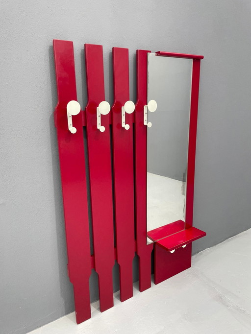 Porte-manteau mural vintage avec miroir et tiroir, années 1960, Tchécoslovaquie