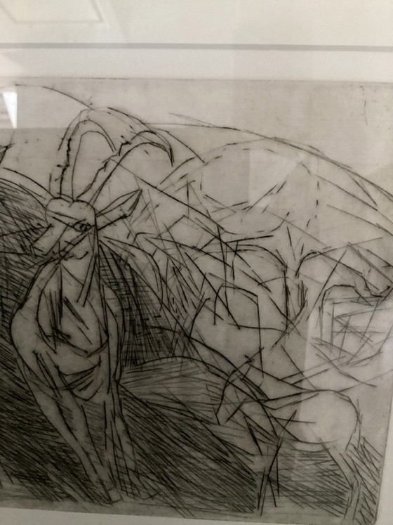 Original Etching Henri Nemirovsky - “ Les Gazelles “ Hand-Signed & Numbered 14/20 - Abstract Animals ( 34x28 ) (photo 4 of 8)