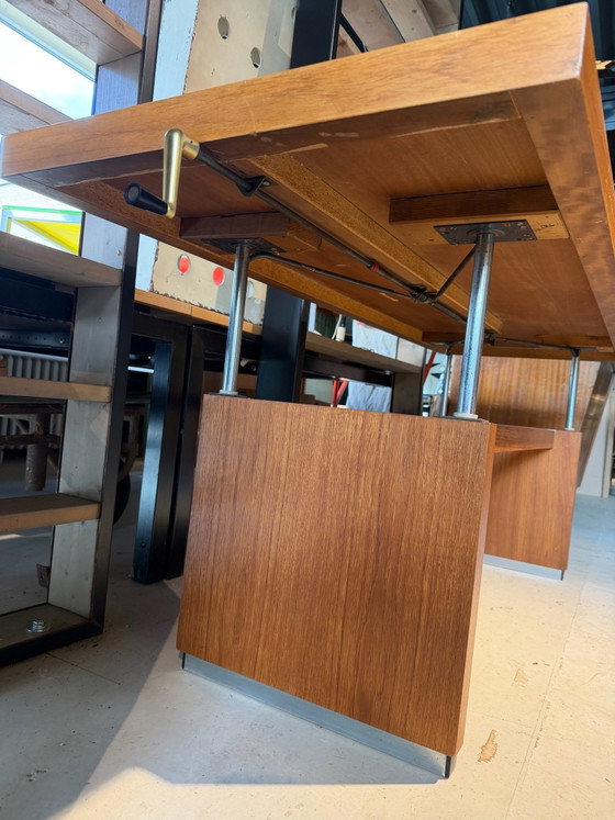Vintage 60s height-adjustable office Desk – Wood, Chrome (photo 5 of 6)
