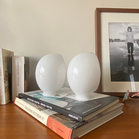 Image 1 of 2 opaline glass reflectors, half-egg shaped, for antique lamps