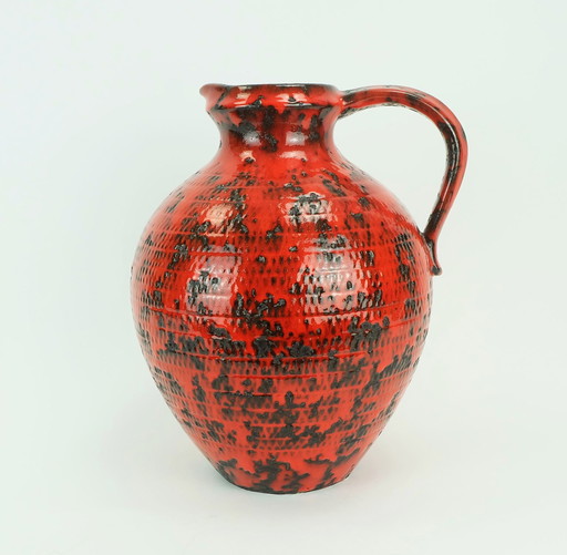 large 1960's vase jug fohr-keramik model 490-30 black red relief decor fat lava
