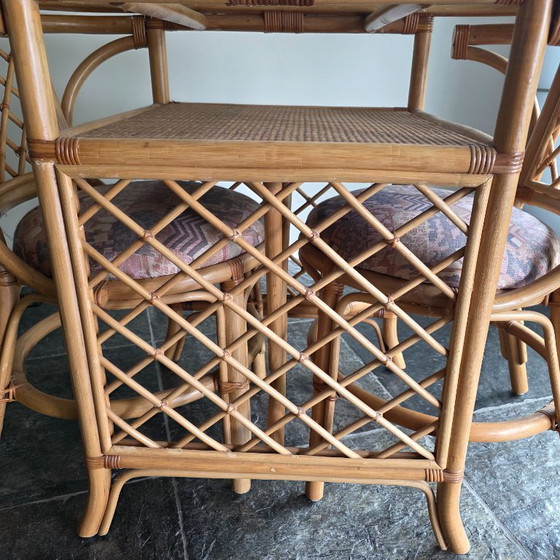 Vintage bamboo and rattan dining set (bistro set) with glass top (photo 6 of 10)