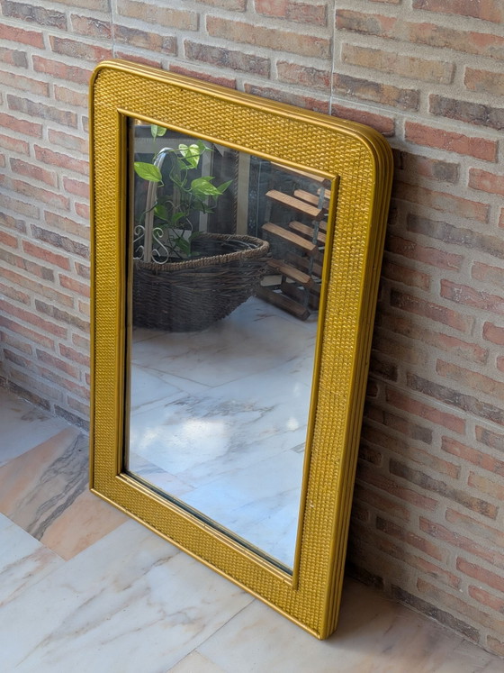 Specchio in vimini, Vetro, Rattan, Dorato (foto 3 di 11)