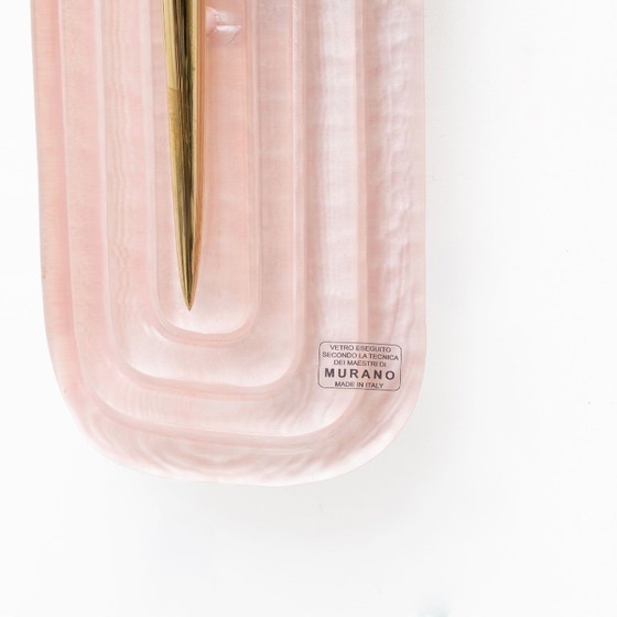 Image 1 of Set van twee moderne wandlampen van Murano-glas in roze en messing, Italië