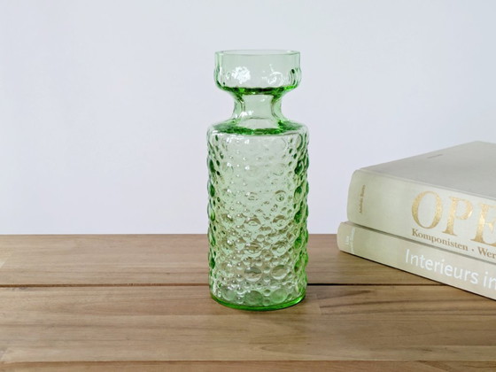 Image 1 of Jacinthe vaas uit het midden van de vorige eeuw | Groen spijkerglas | Duitsland, jaren 70