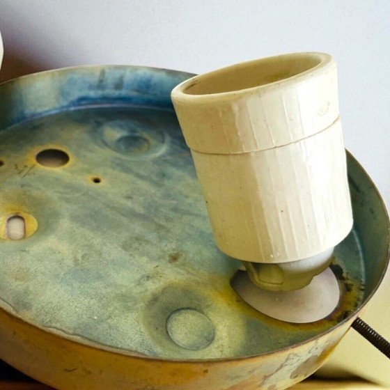 Image 1 of Pair of Art Deco style white opaline glass flush mount ceiling or wall lights 30 and 27cm