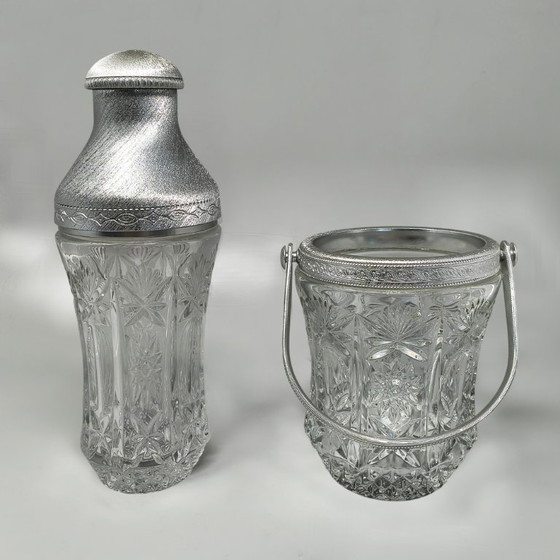 Image 1 of Italienisches Cocktailset aus geschliffenem Kristall und gebürstetem Metall im Stil der 1960er Jahre von Arir