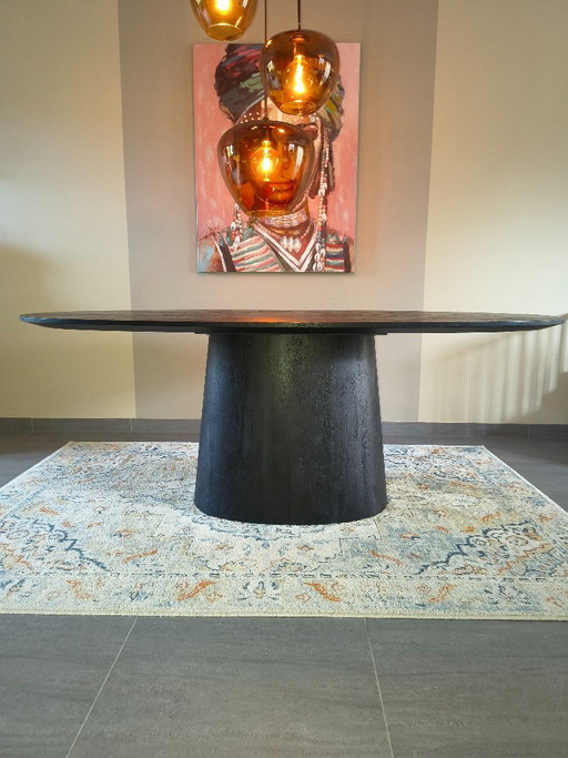 Oval Dining Table Aron Mango Wood Black – 200cm