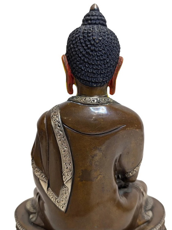 Tibetischer Bronze Medizin Buddha Bhaisajyaguru – Bildhauerei, Copper (photo 10 of 11)