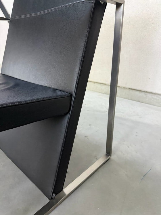 Fauteuils Arco Spine - Cuir Noir Et Acier – polished steel, Leather (photo 10 of 11)