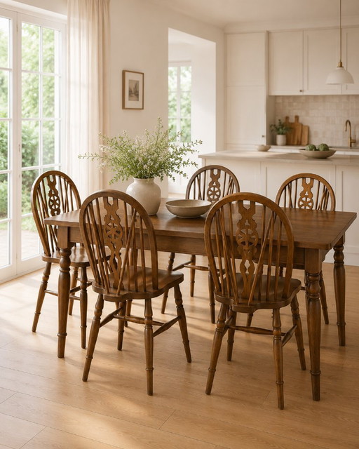 Set van 5 Windsor eetkamerstoelen van hout / stevig, comfortabel, klassieke landelijke/vintage stijl