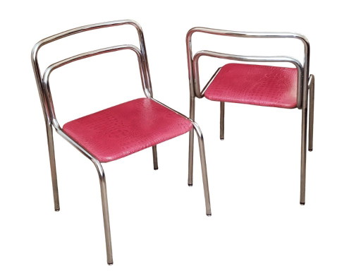 2 Vintage Leather Chairs 60s 70s – eetkamerstoelen, Chrome (photo 2 of 7)