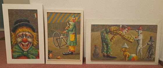 Image 1 of 3 schilderijen  clowns van Cees Witters, kunstenaar 1899-1981