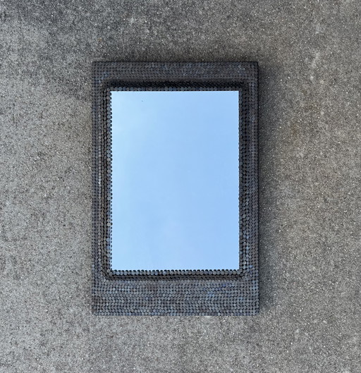 Brutalist style studded mirror from the 1950s
