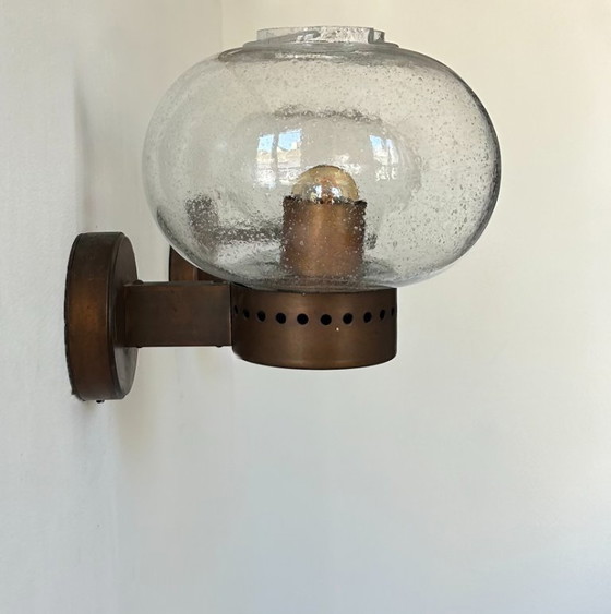 Image 1 of Paire d’appliques vintage, cuivre et verre bullé, BEGA Allemagne 1970