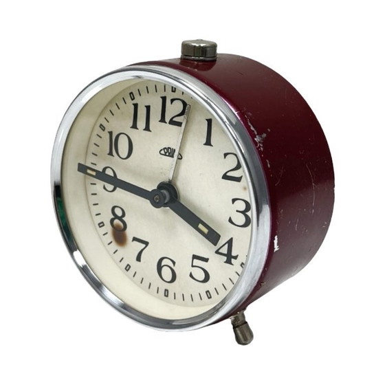 Image 1 of Burgundy PRIM Vintage mechanical alarm clock, FUNCTIONAL, Czechoslovakia, 1960s.