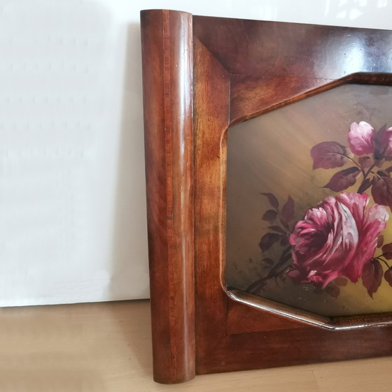 Image 1 of HOUTEN GLAZEN DIENBLAD MET ROZEN - ART DECO