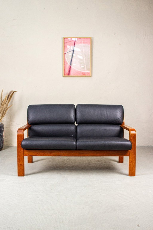 Vintage Teak Sofa Couch Leder Olsen & Laursen 2 Sitzer 80er
