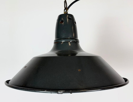 Industrial French Black Enamel Factory Pendant Lamp, 1960s – Iron (photo 3 of 17)