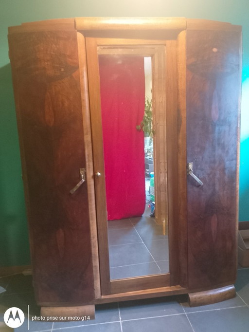 Armadio a specchio in noce Art Déco