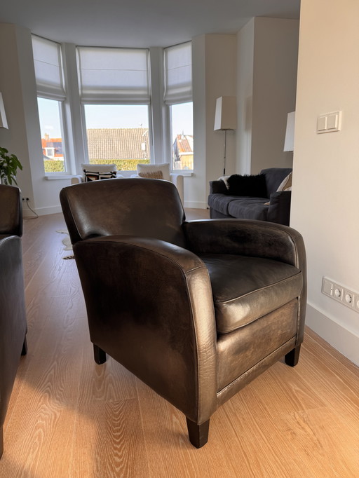 Magnifique ensemble de fauteuils en cuir marron