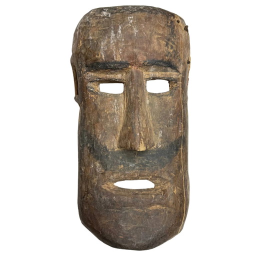 Máscara de chamán de madera antigua con barba tallada – Región del Himalaya – circa 1900 Decoración de pared