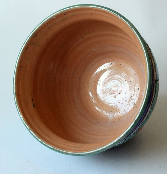 XL Handmade Ceramic Plant pot hand-painted, made in Italy, marked, Multi Color, Vintage (photo 6 of 11)
