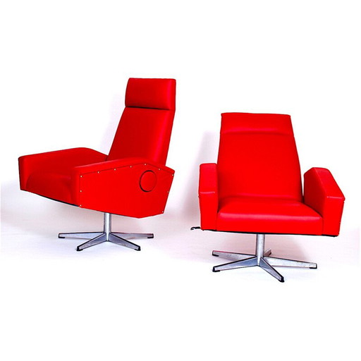 Paire de fauteuils réglables rouges - années 1970