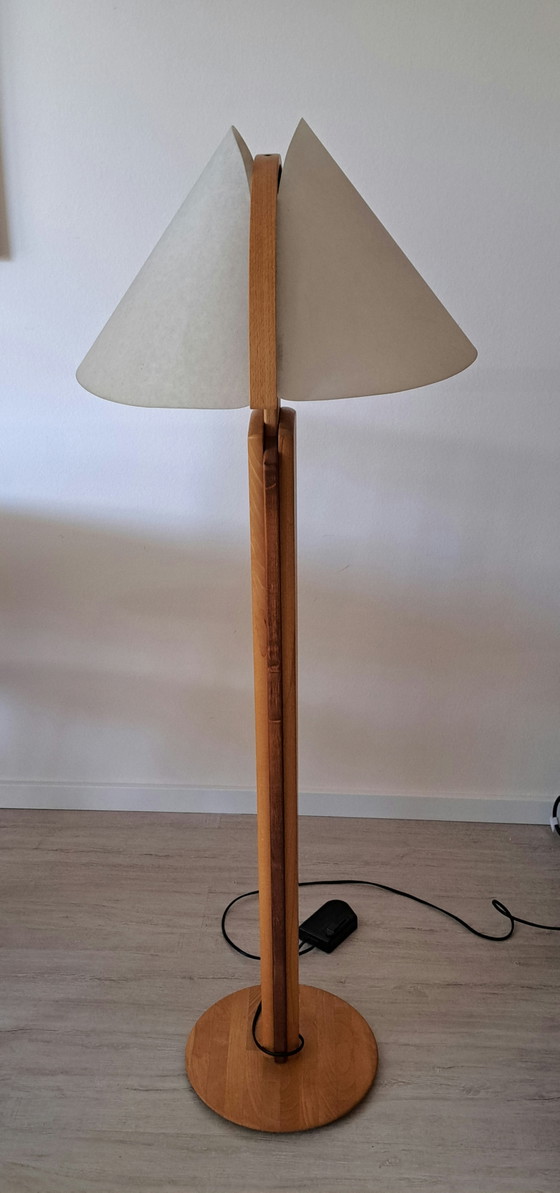 DOMUS 6306 Vintage houten vloerlamp – in hoogte verstelbaar – met voetdimmer – Duits design – Vloerlampen (photo 12 of 15)