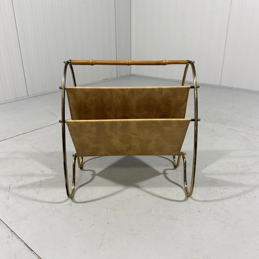 Brass & Rattan Magazine Holder 1950's