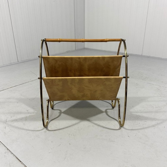 Image 1 of Brass & Rattan Magazine Holder 1950's