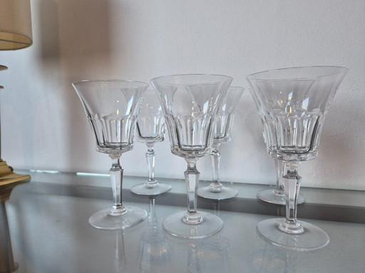 6x Mid Century Val-Saint-Lambert mondgeblazen wijnglazen