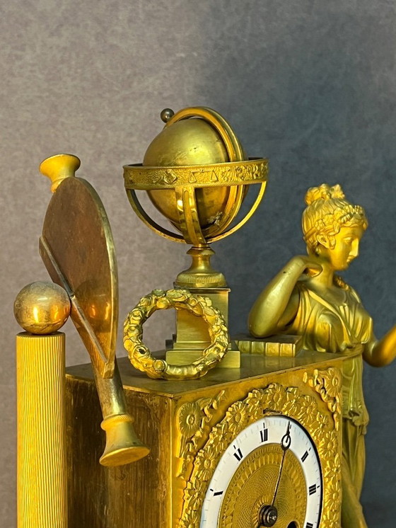 Image 1 of Empire Period Clock Gilt Bronze Art and Science Attributes