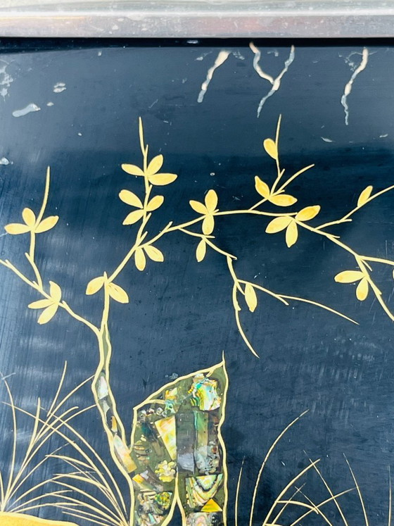 Image 1 of Plateau Art Déco en fixé sous verre et nacre