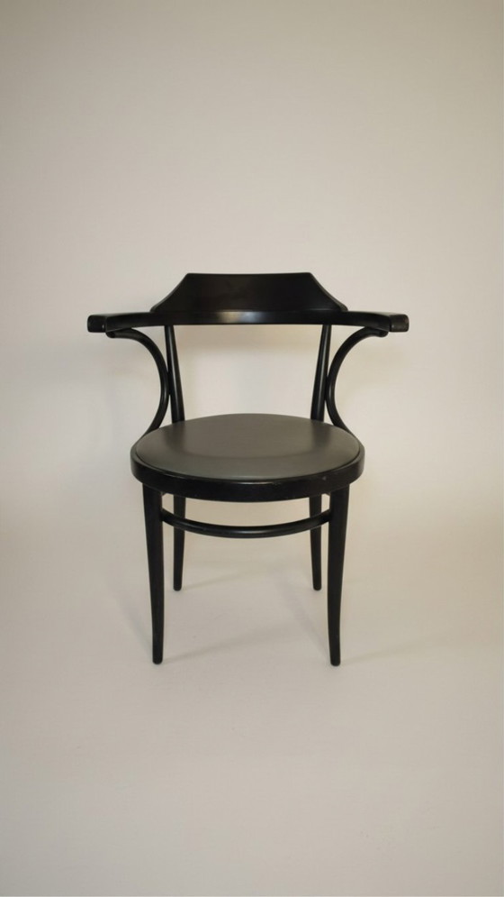 Original Thonet 233 P Armchair, 1997, Black Bentwood & Grey Faux Leather, Dining chairs (photo 2 of 5)