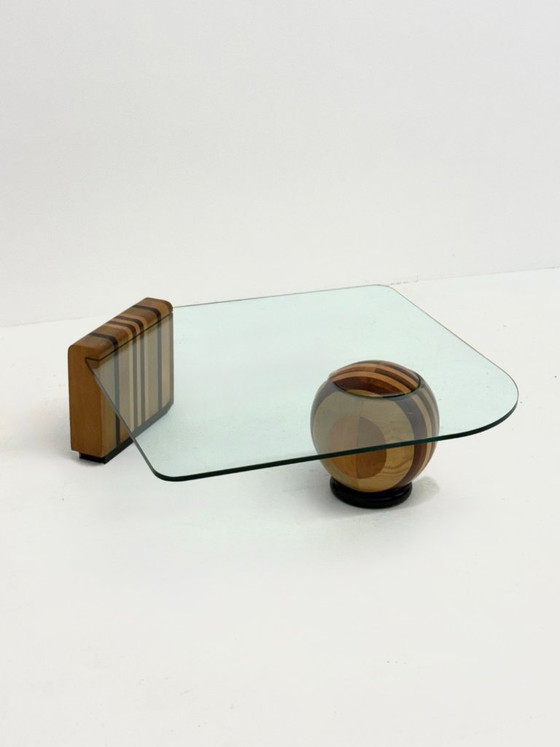 Tavolino da caffè italiano scultoreo con base geometrica in legno – Tavolini da caffè, Glass, Wood (photo 5 of 10)