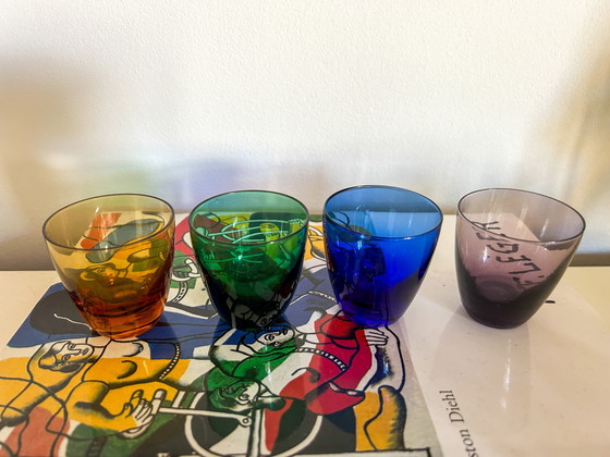 Image 1 of 4x vintage gekleurd borrelglas / shotglas italiaans 50’s 