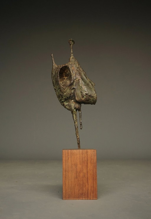 Jetty Homan, Scultura astratta, anni '70, Bronzo e teak