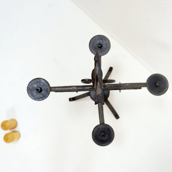 Image 1 of Wrought iron candlestick in the "Atelier de Marolles" style - France, 20th century