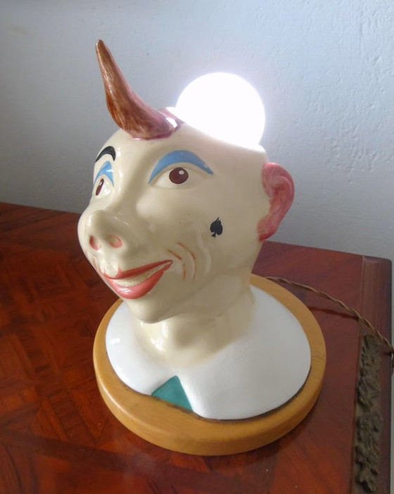 Image 1 of Vintage 1950s Ceramic Clown Head Table Lamp | Mid-Century Modern