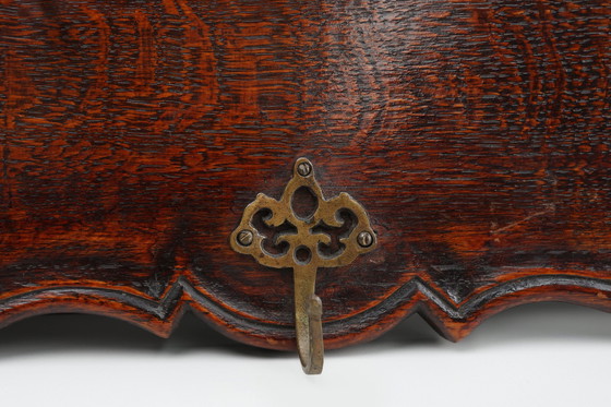 Image 1 of Art Nouveau Style Coat Rack in Oak with Brass Hooks, France ca. 1915