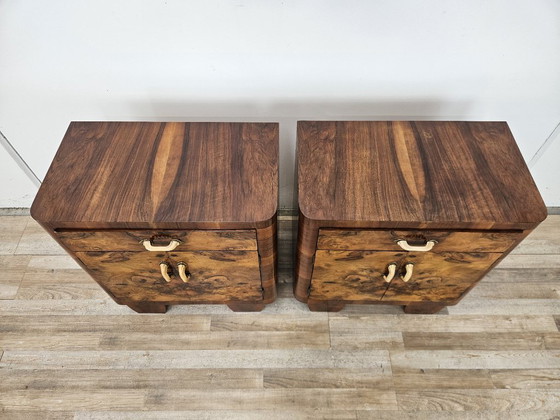 Pair of Art Deco burl wood nightstands, Brown (photo 5 of 15)