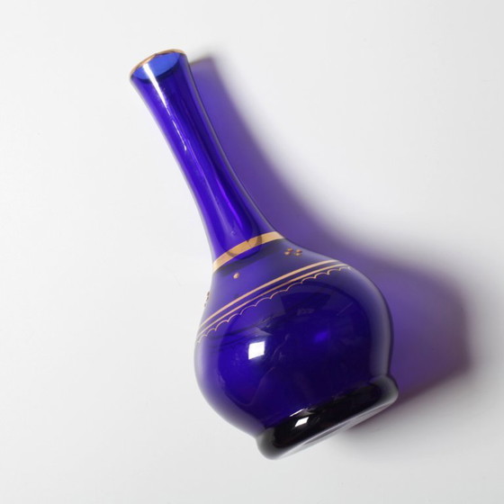Image 1 of Mid-Century Cobalt Blue Art Glass Vase / Handpainted Single Flover Vase / Afors Glasbruk / Sweden / 1970s