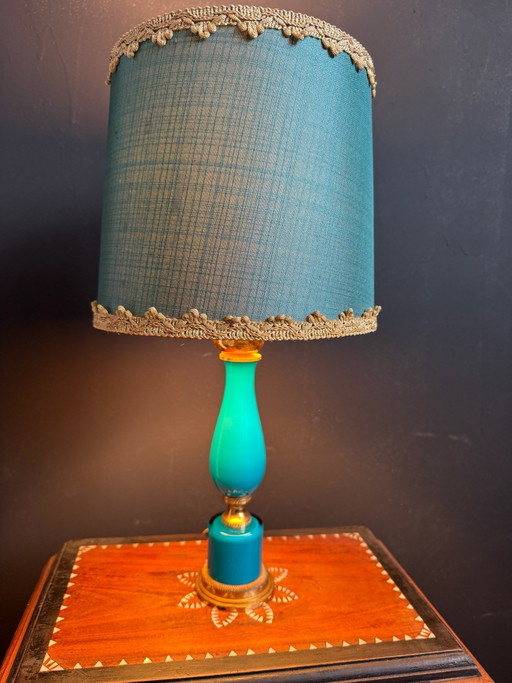 Lampe opaline turquoise laiton années 60