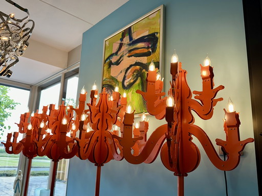Lampadaires baroques vintage d'Amsterdam, 146 cm, lot de 4 – Brand van Egmond, vloerlampen, polished steel, Glass
