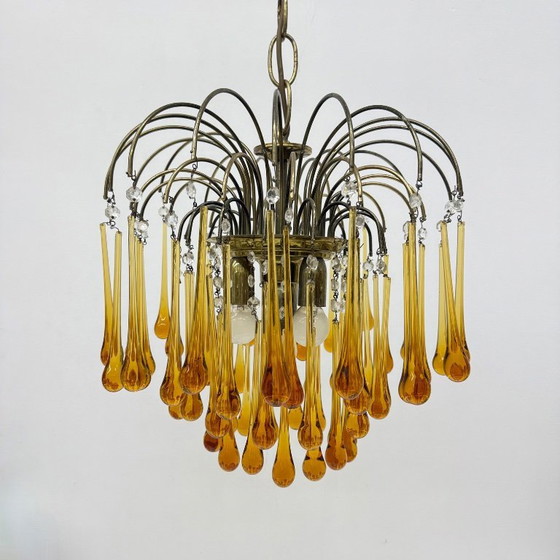 Image 1 of Mid Century Design Murano-Bernsteinglas-Tropfenleuchter, 1970er Jahre