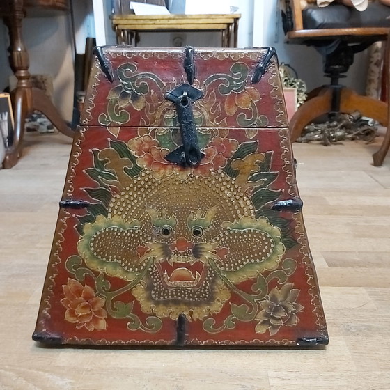 Image 1 of Unusual Tibetan Buddhist wooden pyramid chest